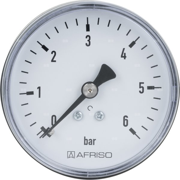 Manometr z rurką Bourdona AFRISO RF grzewczy 0/6 bar G1/4B aksjalne fi 63 mm, kl. 2.5%