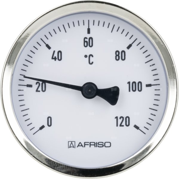 Termometr bimetaliczny AFRISO BiTh fi 63 mm 0…120'C tuleja 40 mm połączenie ax