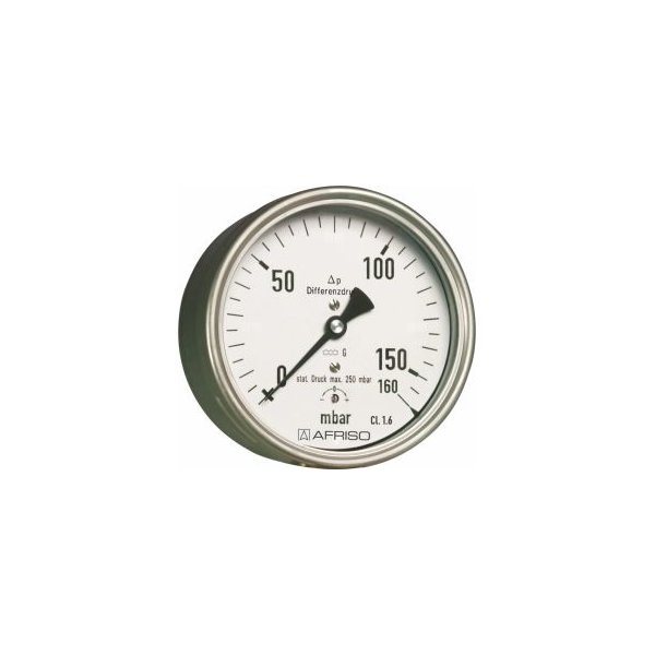 Ciśnieniomierz różnicowy AFRISO KP Dif D411 0/16 mbar mosiądz G1/2B aksjalne fi 160, kl. 1.6%