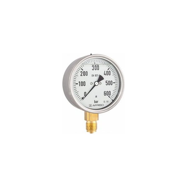 Manometr z rurką Bourdona AFRISO RF glicerynowy 0/100 bar G1/4B aksjalne fi 50 mm, kl. 1.6%