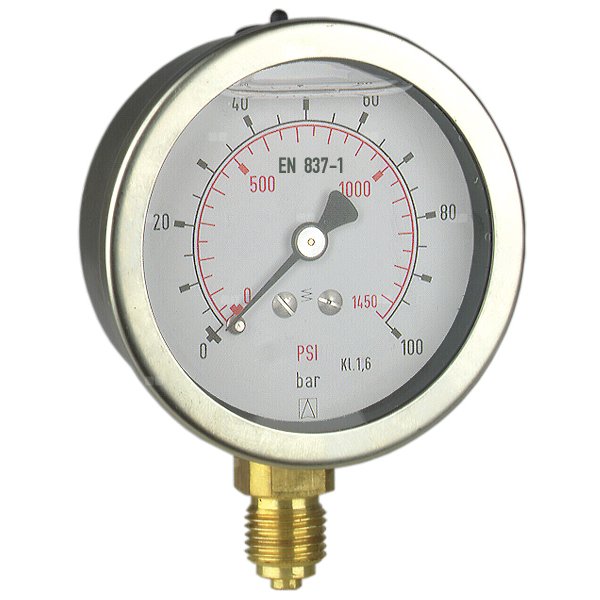 Manometr z rurką Bourdona AFRISO RF wstrząsoodporny -1/3 bar G1/4B aksjalne fi 63 mm, kl. 1.6%