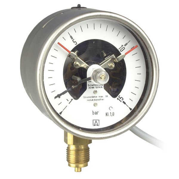 Manometr z rurką Bourdona AFRISO RF kontaktowy magnetyczny MK1 0/1,6 bar G1/2B radialne fi 100 mm, kl. 1,0%