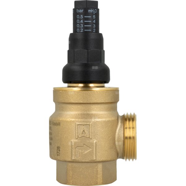 Zawór upustowy różnicy ciśnień DPOH E, kątowy, z nastawą 0,1÷0,5 bar, GW G1'' x G1''