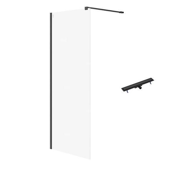 SET C80 WALK-IN MILLE CZARNY 80X200+ODPŁYW LINIOWY TAKO 70 CZARNY WIR