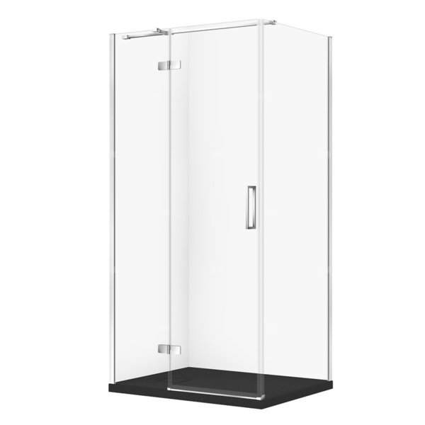 SET C607 KABINA CITY LEWA CHROM 100X80X195+TAKO SLIM CZARNY MAT WIR