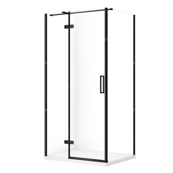 SET C571 KABINA CITY LEWA CZARNA 100X80X195+TAKO SLIM BIAŁY MAT WIR