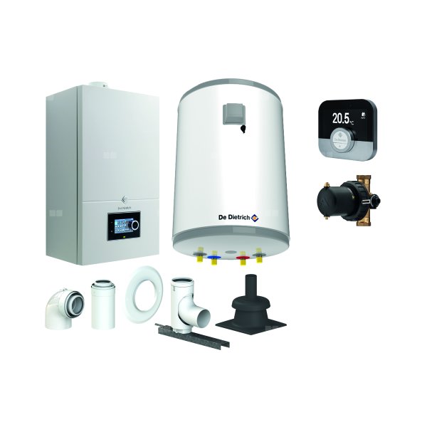Pakiet - Kocioł gazowy jednofunkcyjny DE DIETRICH Virtuens Smart 24 kondensacyjny wiszący 3.3 - 26.1 kW + RegulatorSMART TC + Zestaw powietrzno-spalinowy szachtowyBazowy PP/Alu fi 60/100 na fi 80 + Zasobnik c.w.uAQUAvie100 + Filtr magnetyczny XS90 A