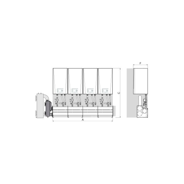 Zestaw kaskadowy na ścianie DE DIETRICH LW, maksymalna ilosć urządzeń: 1xAMC Evo 45-65+1xAMC Evo 90-115+2xAMC135-160