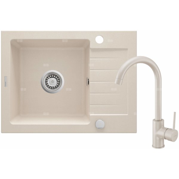 Zlew. zorba beż granit 1k z/ko 580x440x164, 3,5" + osprzęt space-saver + bateria nemezja z wylewką "u"