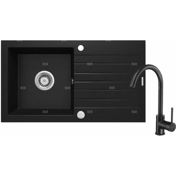 Zlew. zorba nero granit 1k z/o 760x440x160, 3,5" + osprzęt space-saver + bateria milin z wylewką "u"
