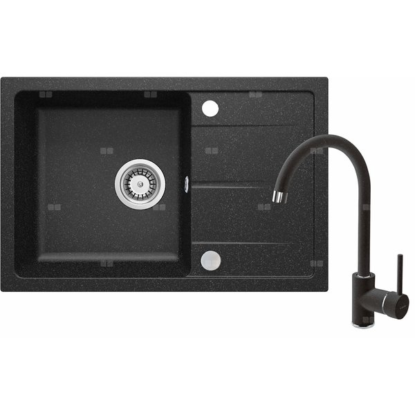 Set: zlew granitowy leda zrd 2113 grafit + bateria z wylewką u ben 262m grafit + osprzęt space-saver