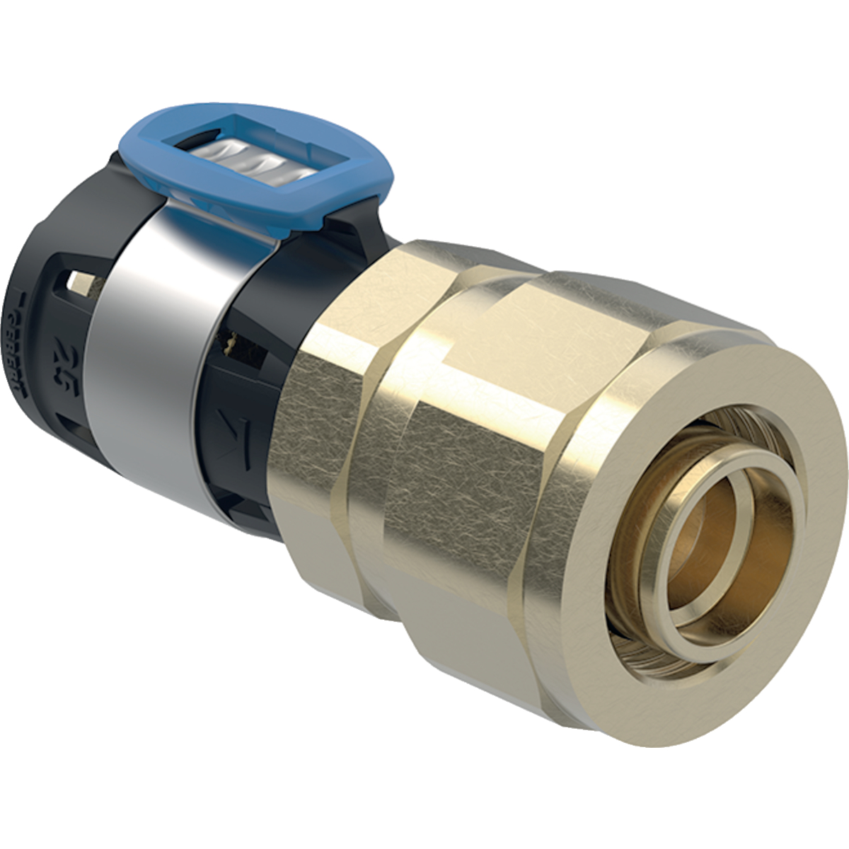 Złączka przejściowa  GEBERIT FlowFit, brąz krzemowy bezołowiowy, 16 mm (śrubunek do rur pex x łącznik zaprasowywany)