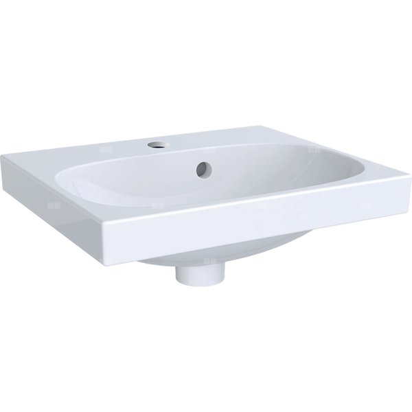 Umywalka GEBERIT Acanto prostokątna, biała / KeraTect, 450mm, otwór na baterię na środku, z odpływem przelewowym, półka od ściany