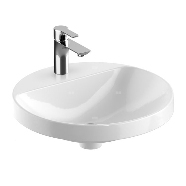 Umywalka GEBERIT Variform okrągła, biała / KeraTect, 480mm, otwór na baterię na środku, wpuszczana w blat, bez odpływu przelewowego, półka od ściany