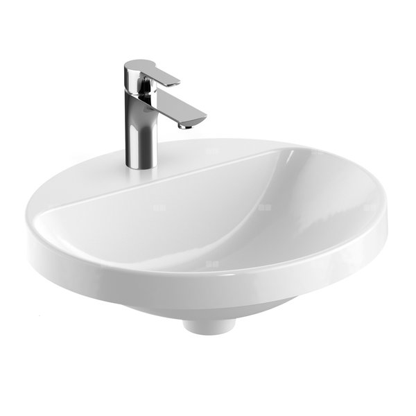 Umywalka GEBERIT Variform okrągła, biała / KeraTect, 500mm, otwór na baterię na środku, wpuszczana w blat, bez odpływu przelewowego, półka od ściany