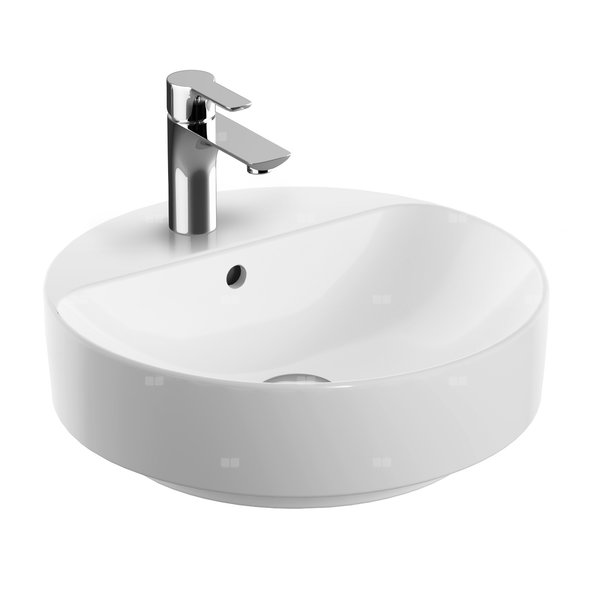 Umywalka GEBERIT Variform okrągła, biała / KeraTect, 450mm, otwór na baterię na środku, stawiana na blat, z odpływem przelewowym, półka od ściany