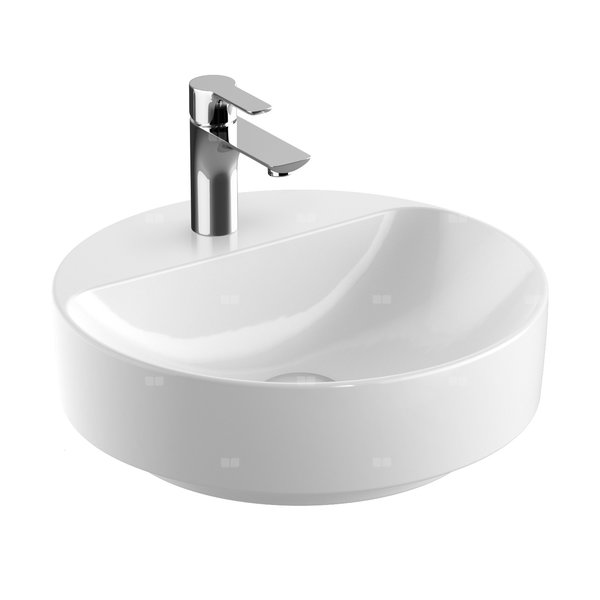 Umywalka GEBERIT Variform okrągła, biała / KeraTect, 450mm, otwór na baterię na środku, stawiana na blat, bez odpływu przelewowego, półka od ściany