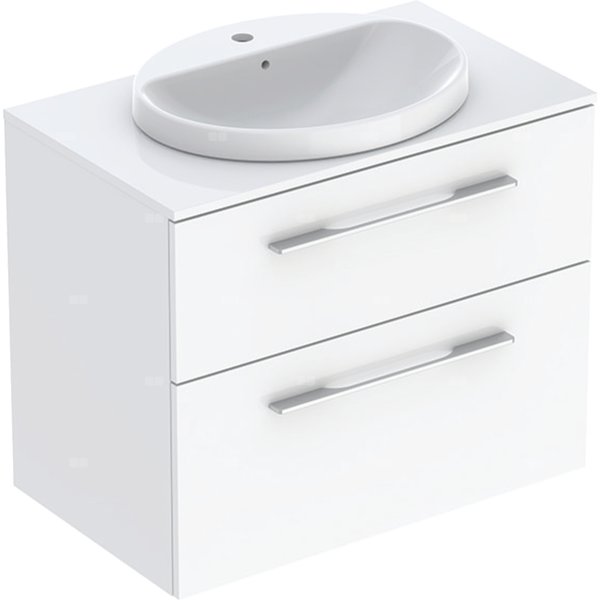 Geberit Selnova Square Zestaw szafki z blatem pod umywalkę, B79.1cm, H70.3cm, T50.2cm, z dwiema szufladami, biały, z umywalką wpuszczaną w blat, z przelewem, z otworem na baterię