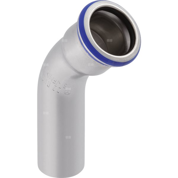 Kolano 45' GEBERIT Mapress Edelstahl jednokielichowe, stal nierdzewna, 108 mm (końcówka wciskowa x mufa zaprasowywana) z uszczelką