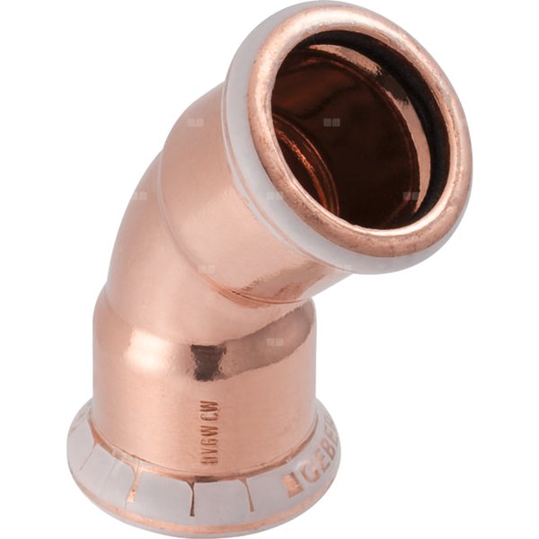 Kolano 45' GEBERIT Mapress Kupfer, Cu, 18 mm, DN 15 x 18 mm x DN 15 (mufa zaprasowywana x mufa zaprasowywana), (głębokość: 9 mm) z uszczelką