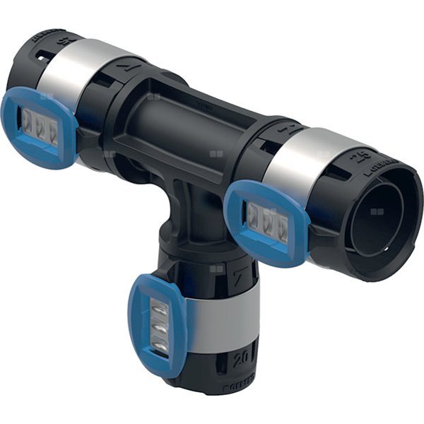 Trójnik redukcyjny Geberit FlowFit: Materiał=PPSU, d=20mm, d1=16mm, d2=16mm