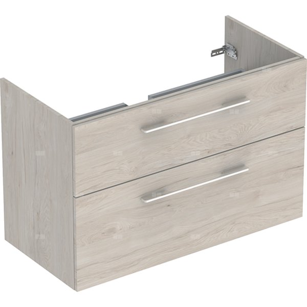 Szafka pod umywalkę meblową Geberit Selnova Square, slim, z dwoma szufladami: B=98.8cm, Szerokość umywalki=100cm, H=63.5cm, T=50.2cm, Orzech włoski hickory jasny / Melamina, struktura drewna