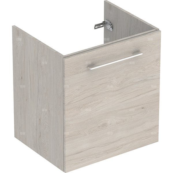 Szafka pod umywalkę meblową Geberit Selnova Square, slim, z jednymi drzwiami: B=58.8cm, Szerokość umywalki=60cm, H=63.5cm, T=50.2cm, Orzech włoski hickory jasny / Melamina, struktura drewna