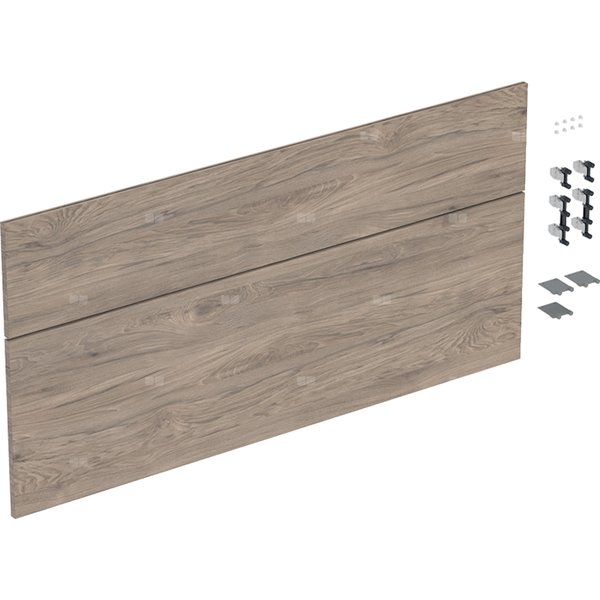 Zestaw frontów szuflad (2 szt.) do dolnej szafki pod umywalkę GEBERIT iCon, kol. orzech włoski hickory melamina, struktura drewna szer.1200 mm