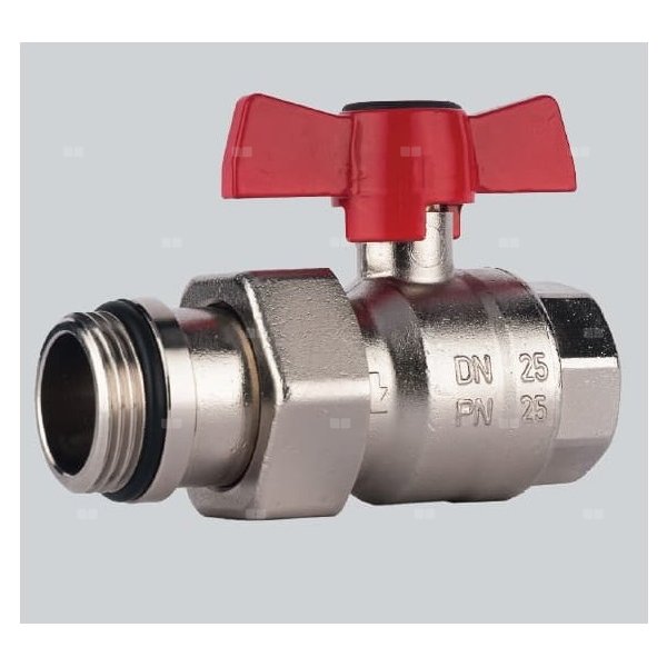 Zawór kulowy HERZ MODUL mosiądz niklowany, PN25 DN 25 GW x GZ, uchwyt: motylek