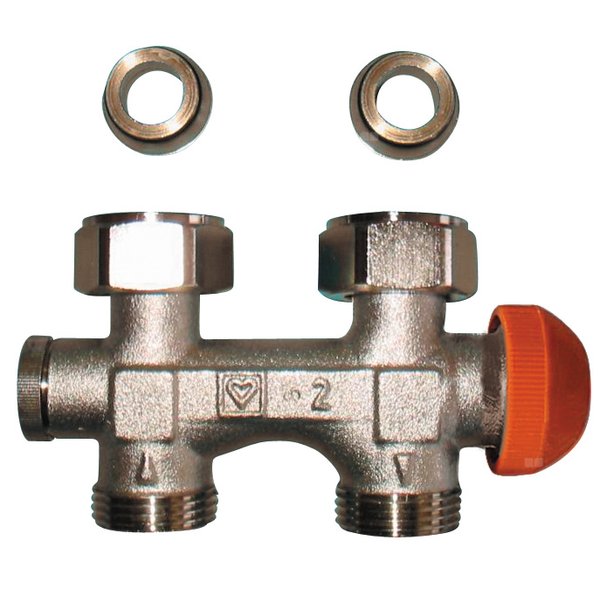 Zestaw przyłączeniowy grzejnikowy dwururowy HERZ TS-3000 (3691) 3/4'' x 3/4'', rozstaw 50 mm, zawór prosty przystosowany termostatycznie