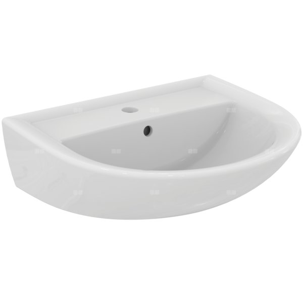 Umywalka IDEAL STANDARD Eurovit owalna (montażu z postumentem lub półpostumentem ), biała, 550mm, otwór na baterię na środku, wiszący, bez odpływu przelewowego