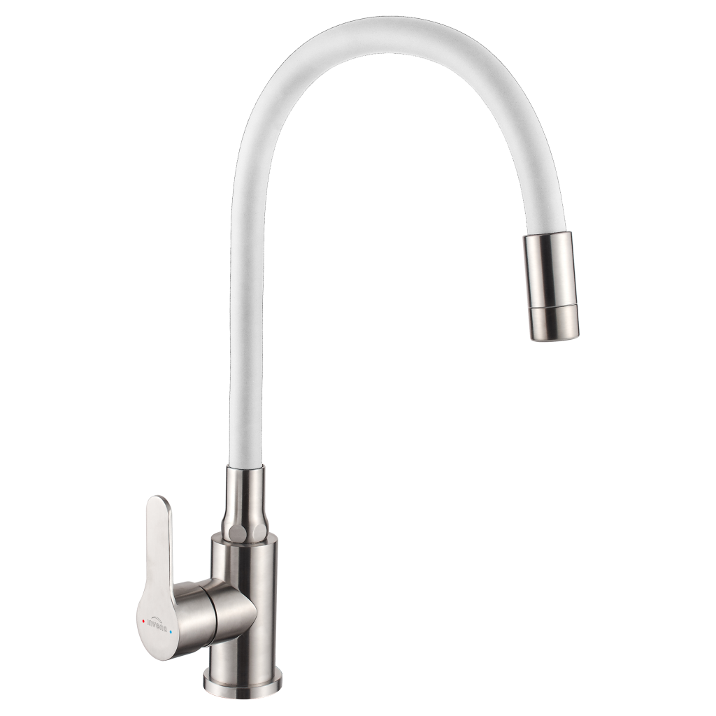 Bateria zlewozmywakowa z 2-funkcyjną, elastyczną wylewką Weria Inox, inox / biały
