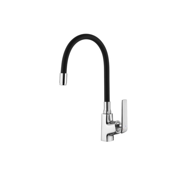 Bateria zlewozmywakowa z elastyczną wylewką i systemem Eco Start Ligaria, chrom/czarny