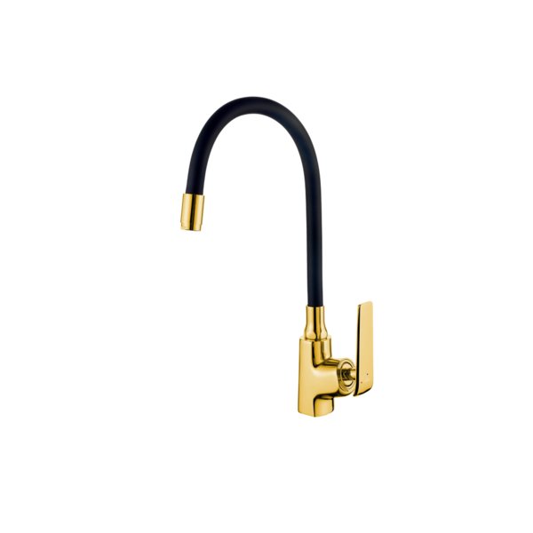 Bateria zlewozmywakowa z elastyczną wylewką i systemem Eco Start Ligaria, złoty/czarny