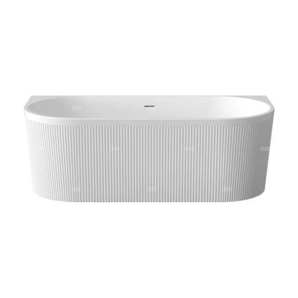 Wolnostojąca wanna przyścienna ryflowana Glamour 170 cm, w komplecie z syfonem i korkiem/odpływem w kolorze białym