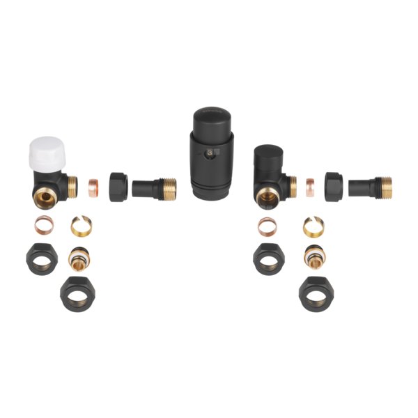 Komplet termostatyczny osiowy czarny z blokadą i nastawą wstępną INVENA PROV