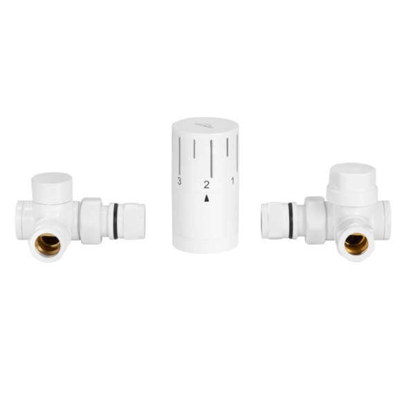 Komplet termostatyczny osiowy biały z podejściem pod grzałkę INVENA PROV