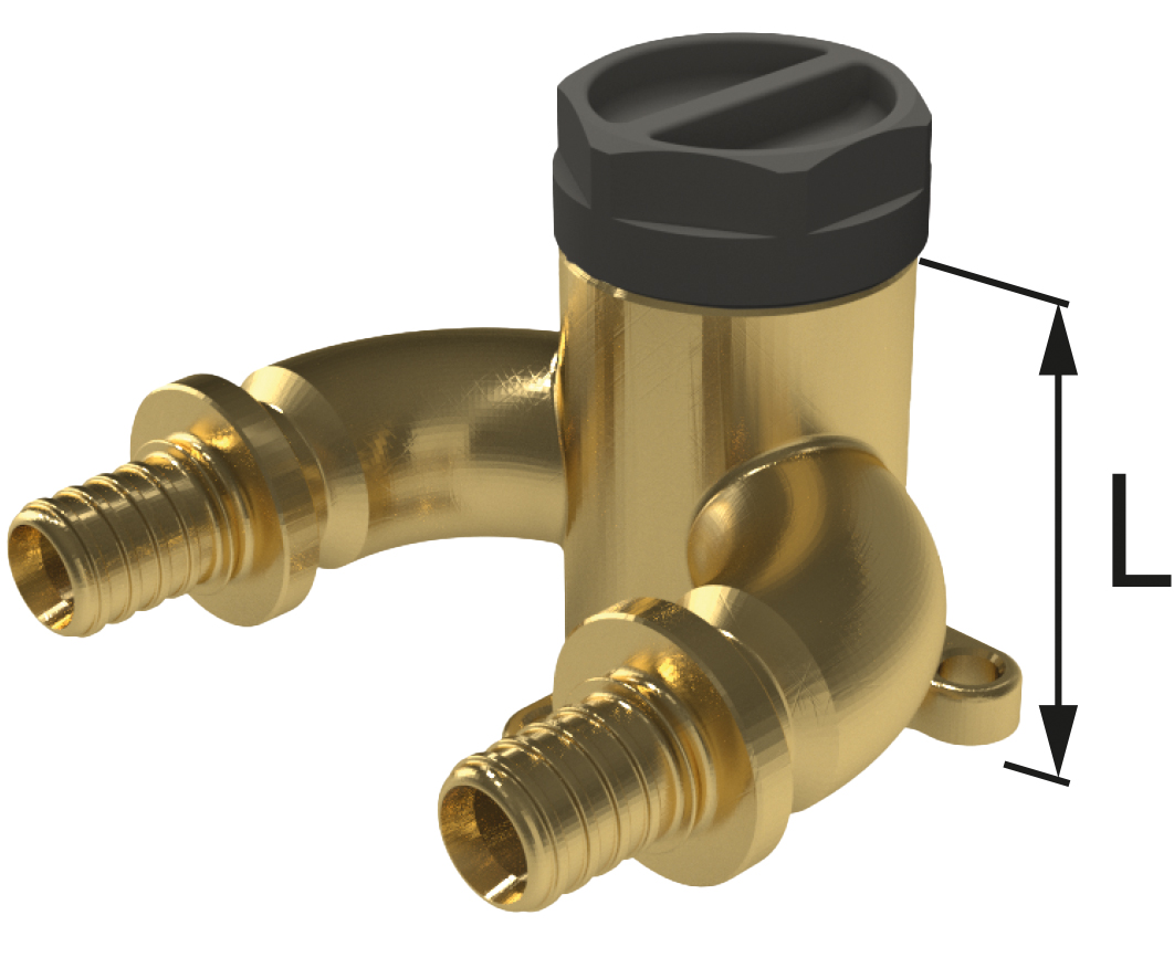 Kolano ścienne mosiężne z uszami typu U GW ultraLINE - 14 Rp1/2" L = 41 mm