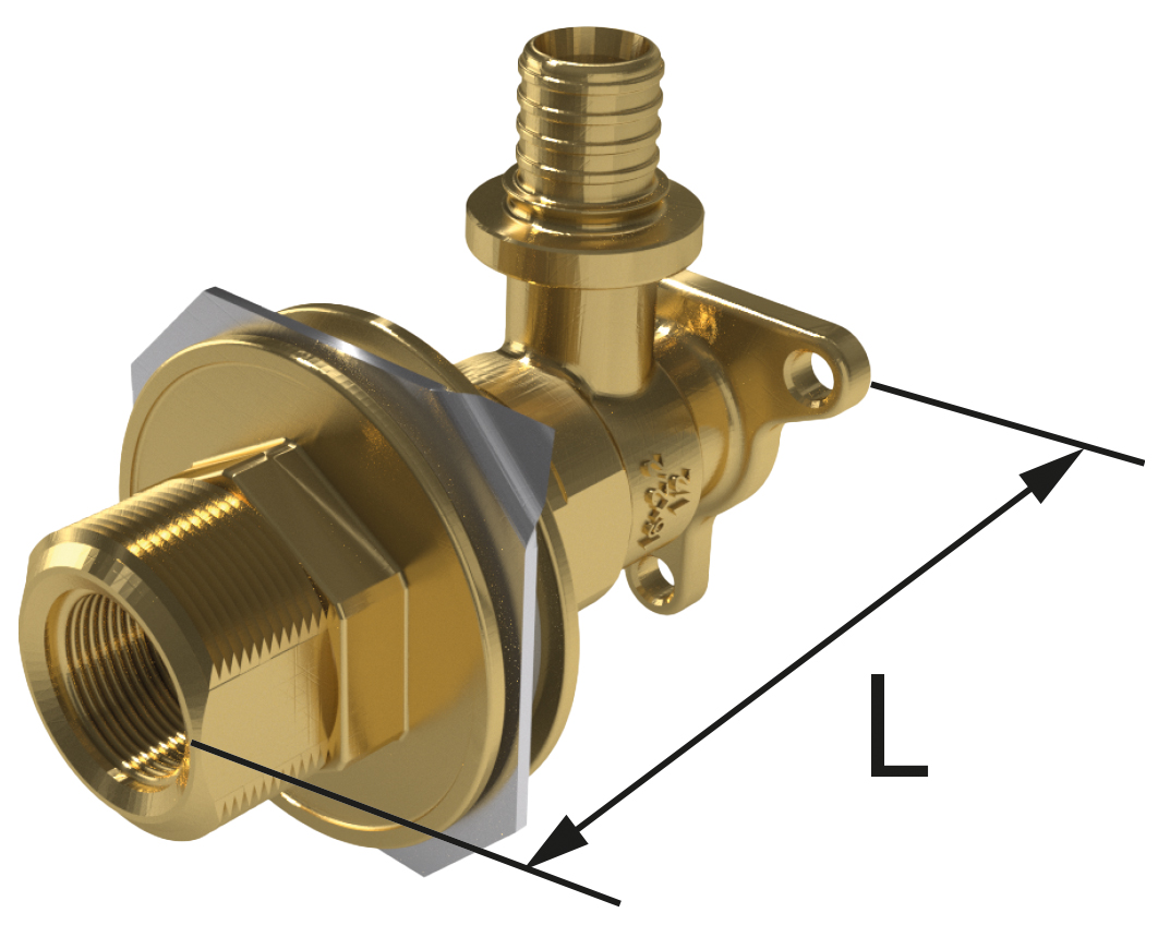 Kolano ścienne mosiężne z uszami do suchej zabudowy GW ultraLINE - 16 Rp1/2" L = 78 mm