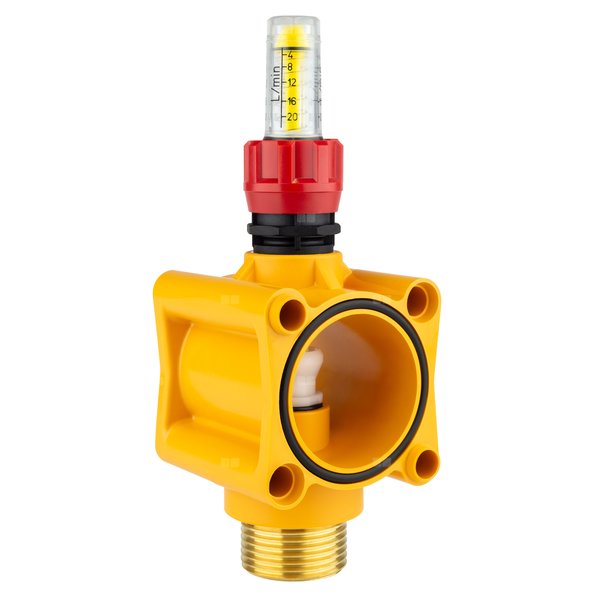 Moduł zasilający rozdzielacza tworzywowego 1 1/2" x 3/4" z przepływomierzem czerwony - 4÷20 l/min