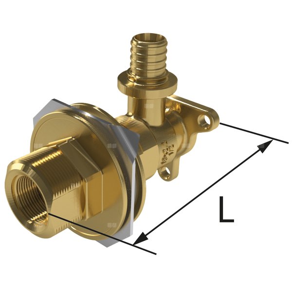 Kolano ścienne mosiężne z uszami do suchej zabudowy GW ultraLINE - 16 Rp1/2'' L = 78 mm