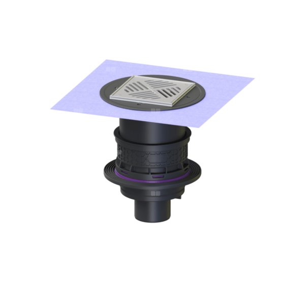 Wpust Universale Plus z syfonem, osadnikiem, Variofix, ruszt 200x200 ze stali