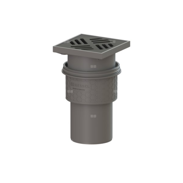 Wpust KESSEL z 1 przyłączem DN 100, odpływ pionowy (zdejmowany), kratka 138x138mm tworzywo sztuczne