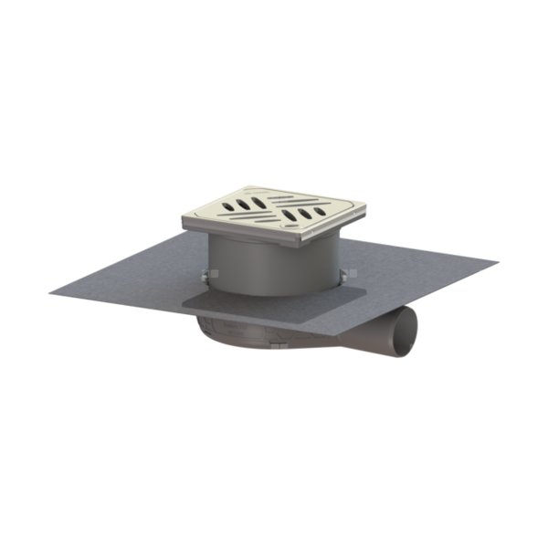 Wpust KESSEL Ultraflat 54 z 1 przyłączem DN 50, odpływ poziomy (zdejmowany), kratka 120x120mm stal nierdzewna