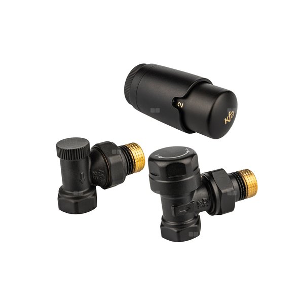 Zestaw termostatyczny grzejnikowy, kątowy KOMFORT PRO, Czarny