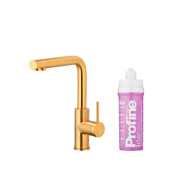 DUERO PURE BASIC BATERIA KUCHENNA Z FUNKCJĄ FILTRACJI WODY, BRUSHED GOLD + ZESTAW FILTRUJĄCY PROFINE LILAC S