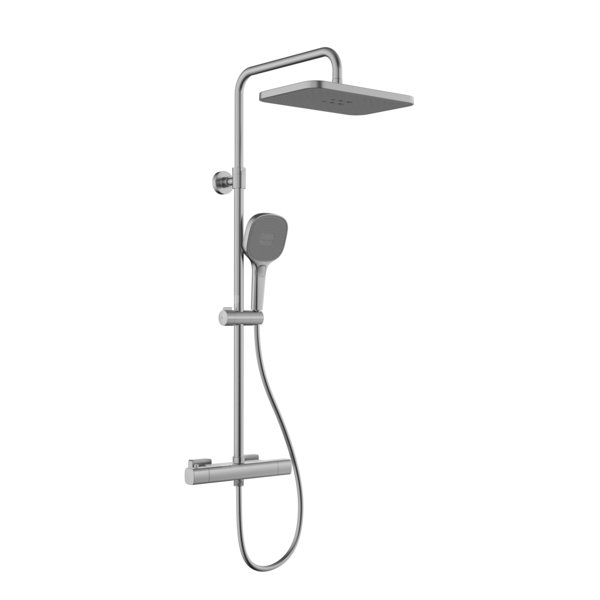 Deszczownia Malaga z baterią termostatyczną, natryskową, ścienną, PVD gun metal grey
