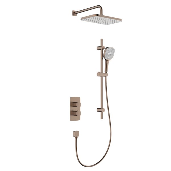 Zestaw natryskowy Malaga, termostatyczny, podtynkowy z drążkiem przesuwnym, PVD brushed rose gold