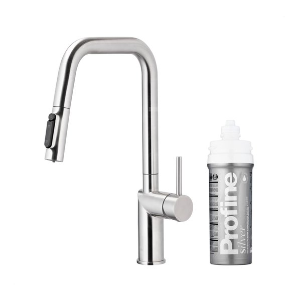 DUERO PURE STYLE PULL-OUT BATERIA KUCHENNA Z FUNKCJĄ FILTRACJI WODY I WYCIĄGANĄ WYLEWKĄ, STAL NIERDZEWNA + ZESTAW FILTRUJĄCY PROFINE SILVER S