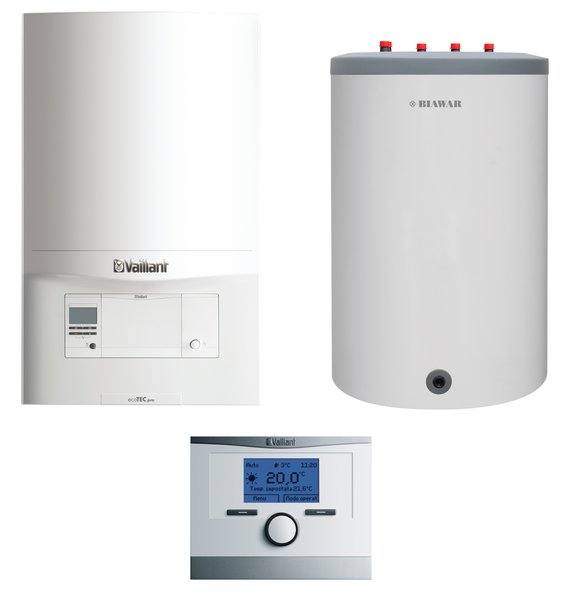 Pakiet - Kocioł gazowy jednofunkcyjny VAILLANT ecoTEC pro VC 146/5-3 kondensacyjny wiszący 5.9 - 15.3 kW + Czujnik c.w.u. + RegulatorcalorMATIC 350 + Zasobnik c.w.uLindo 120L